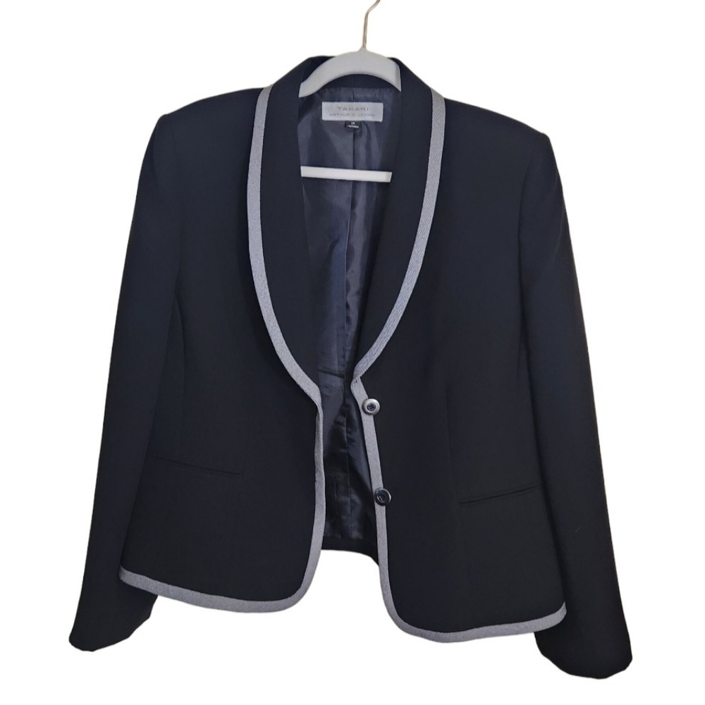 Tahari X Arthur Levine Black Open Front Shawl Collar Blazer Size 14